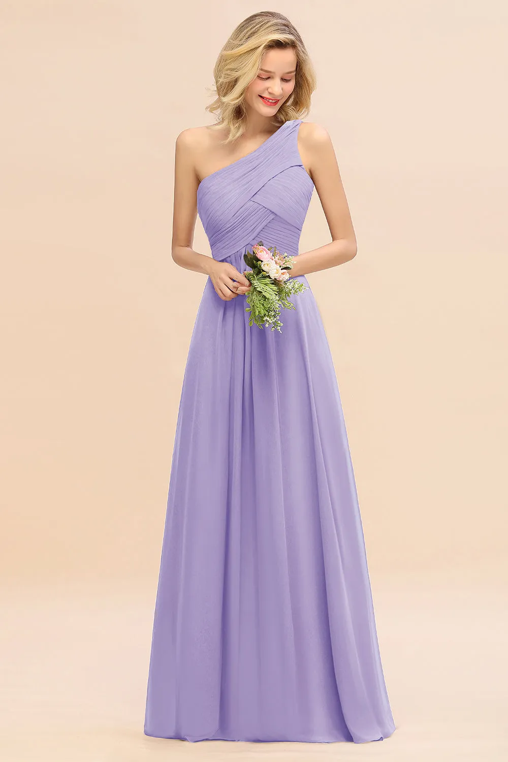 Elegant Long One Shoulder Chiffon Bridesmaid Dress