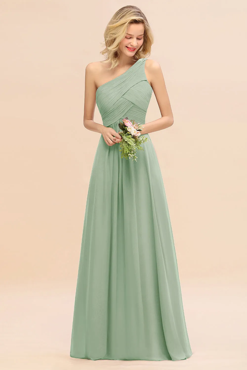 Elegant Long One Shoulder Chiffon Bridesmaid Dress