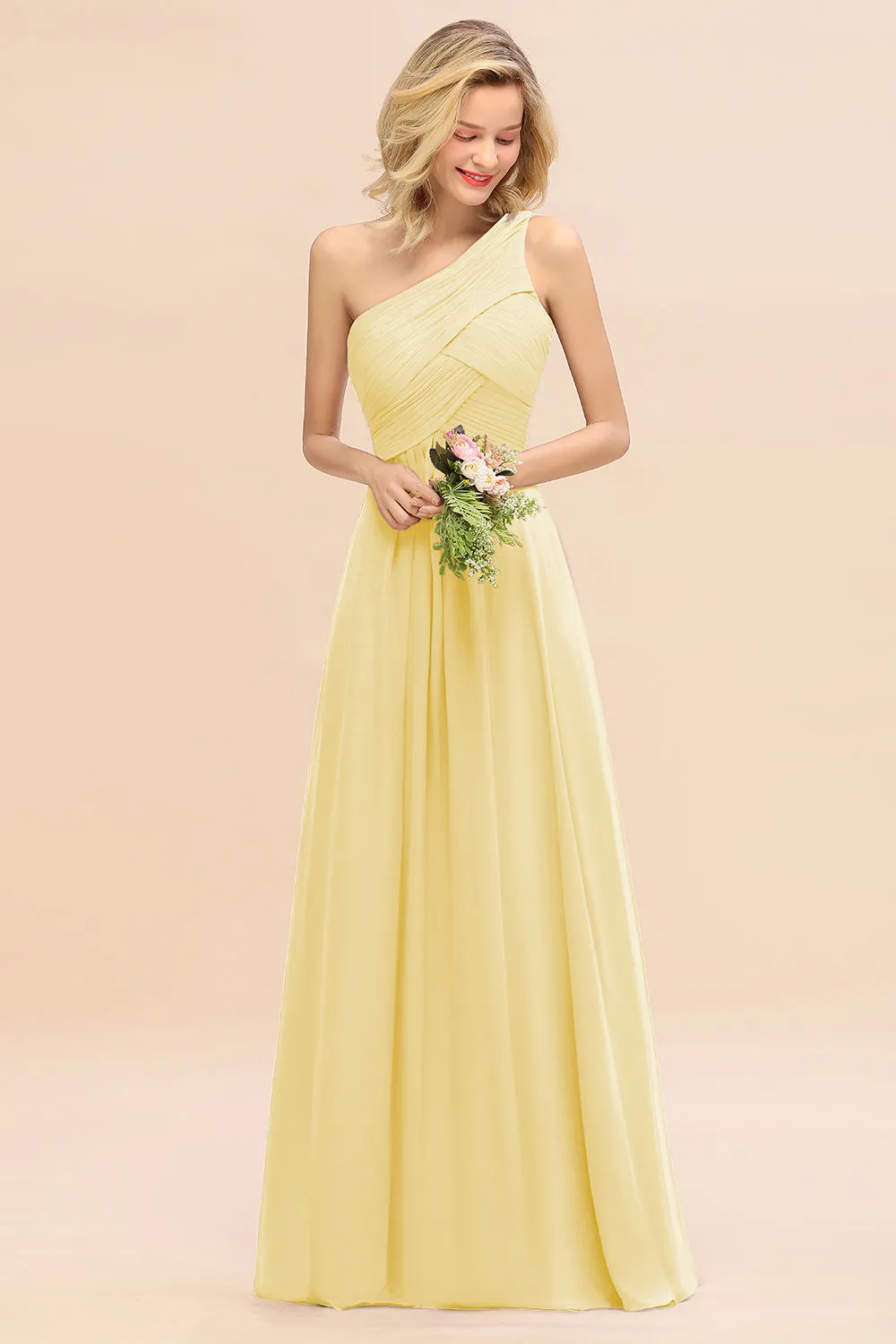 Elegant Long One Shoulder Chiffon Bridesmaid Dress