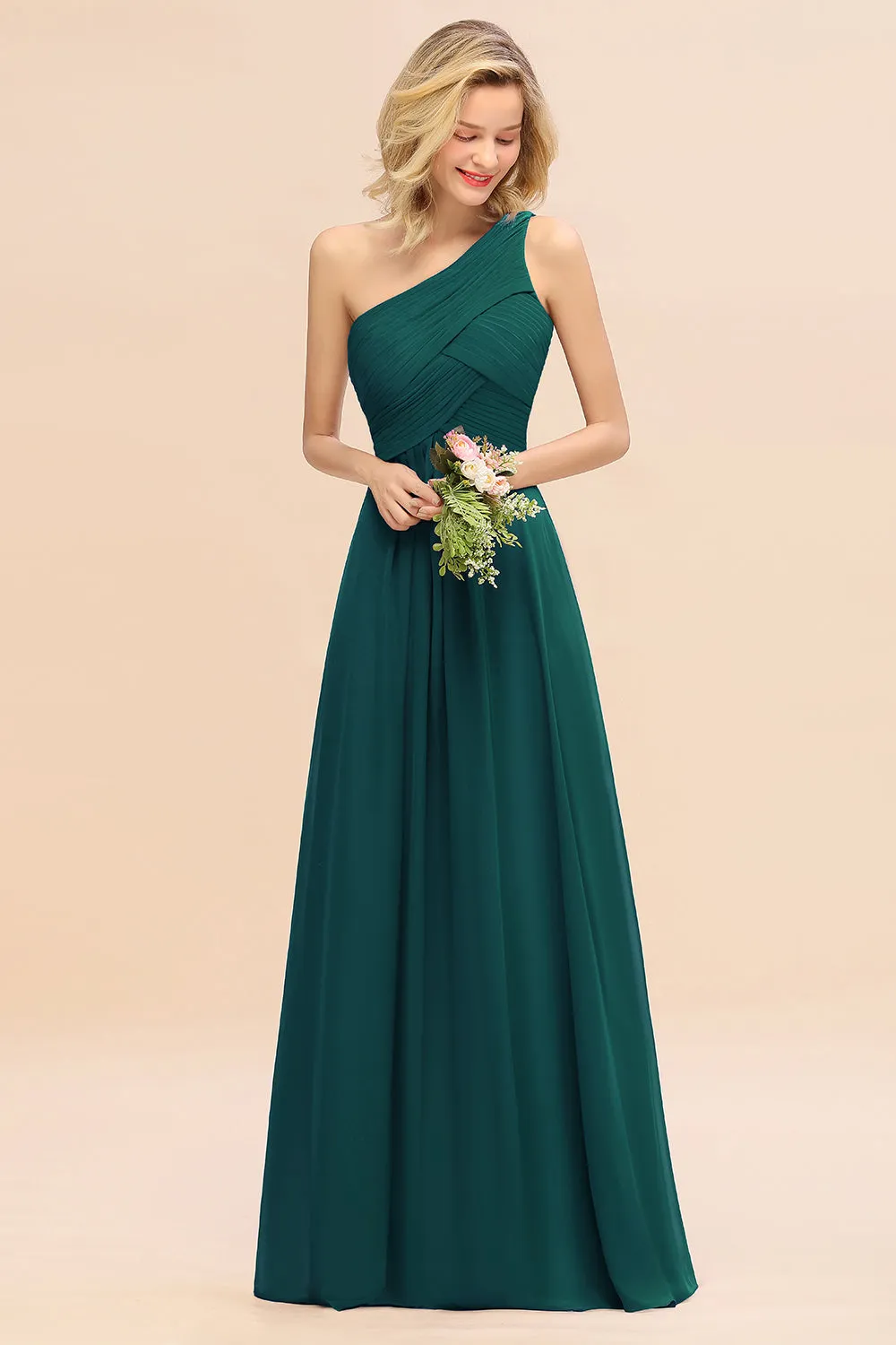 Elegant Long One Shoulder Chiffon Bridesmaid Dress