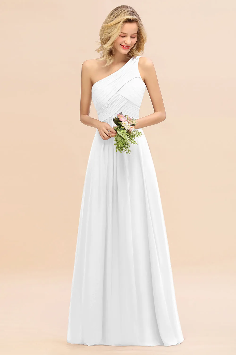 Elegant Long One Shoulder Chiffon Bridesmaid Dress