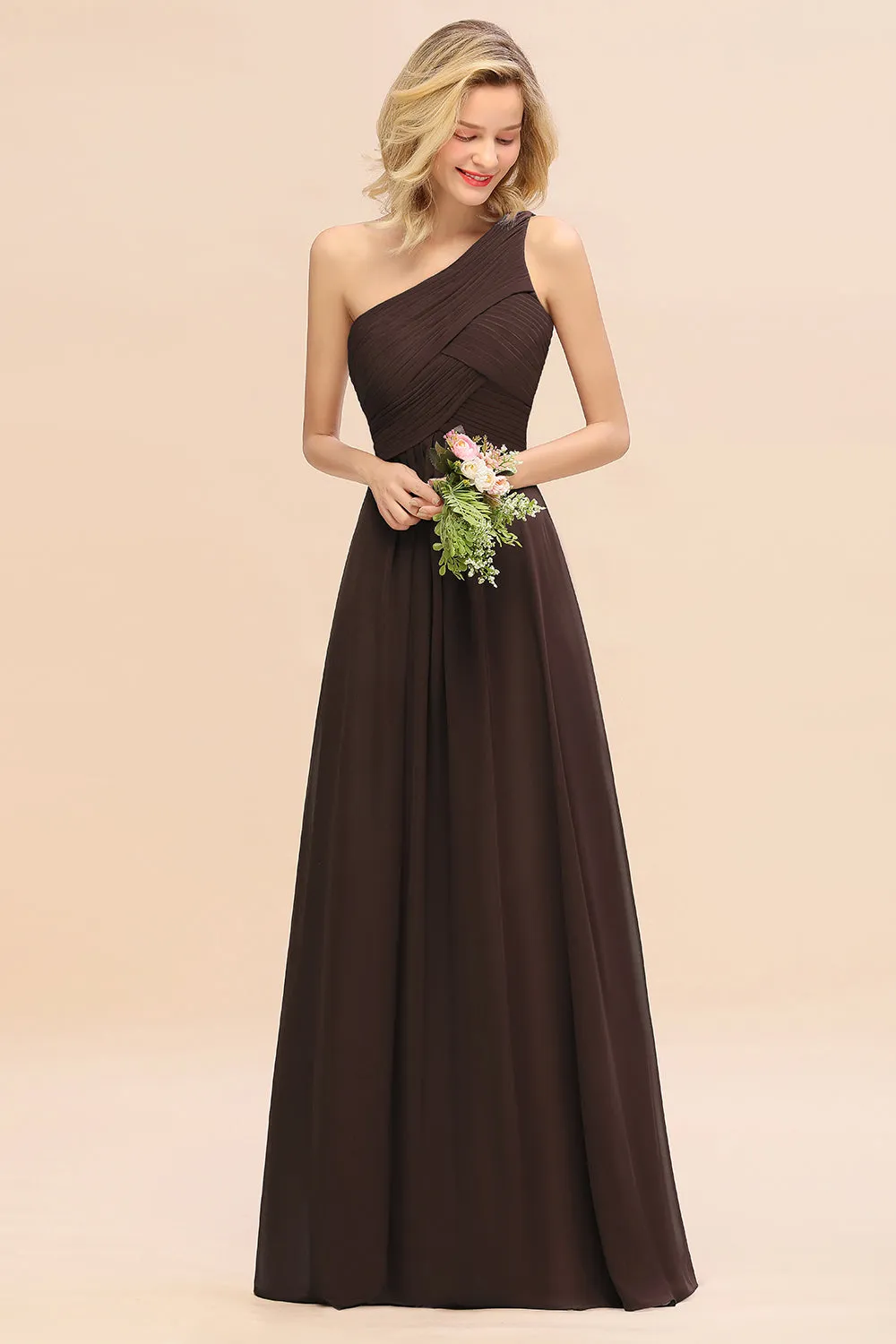 Elegant Long One Shoulder Chiffon Bridesmaid Dress
