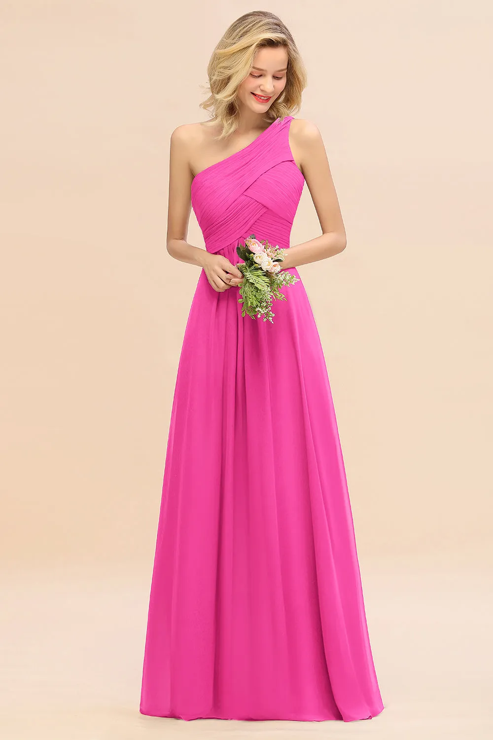 Elegant Long One Shoulder Chiffon Bridesmaid Dress
