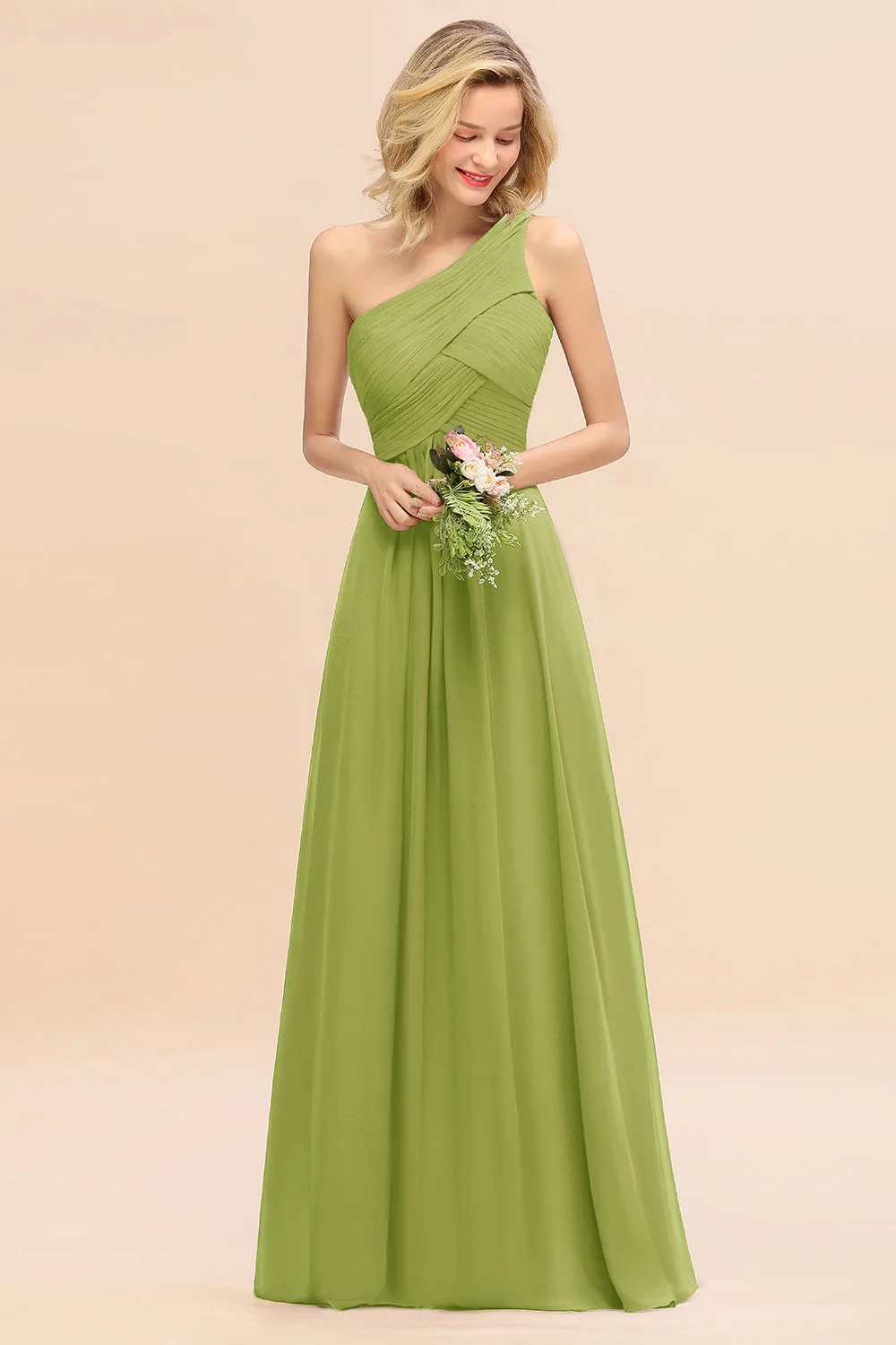 Elegant Long One Shoulder Chiffon Bridesmaid Dress