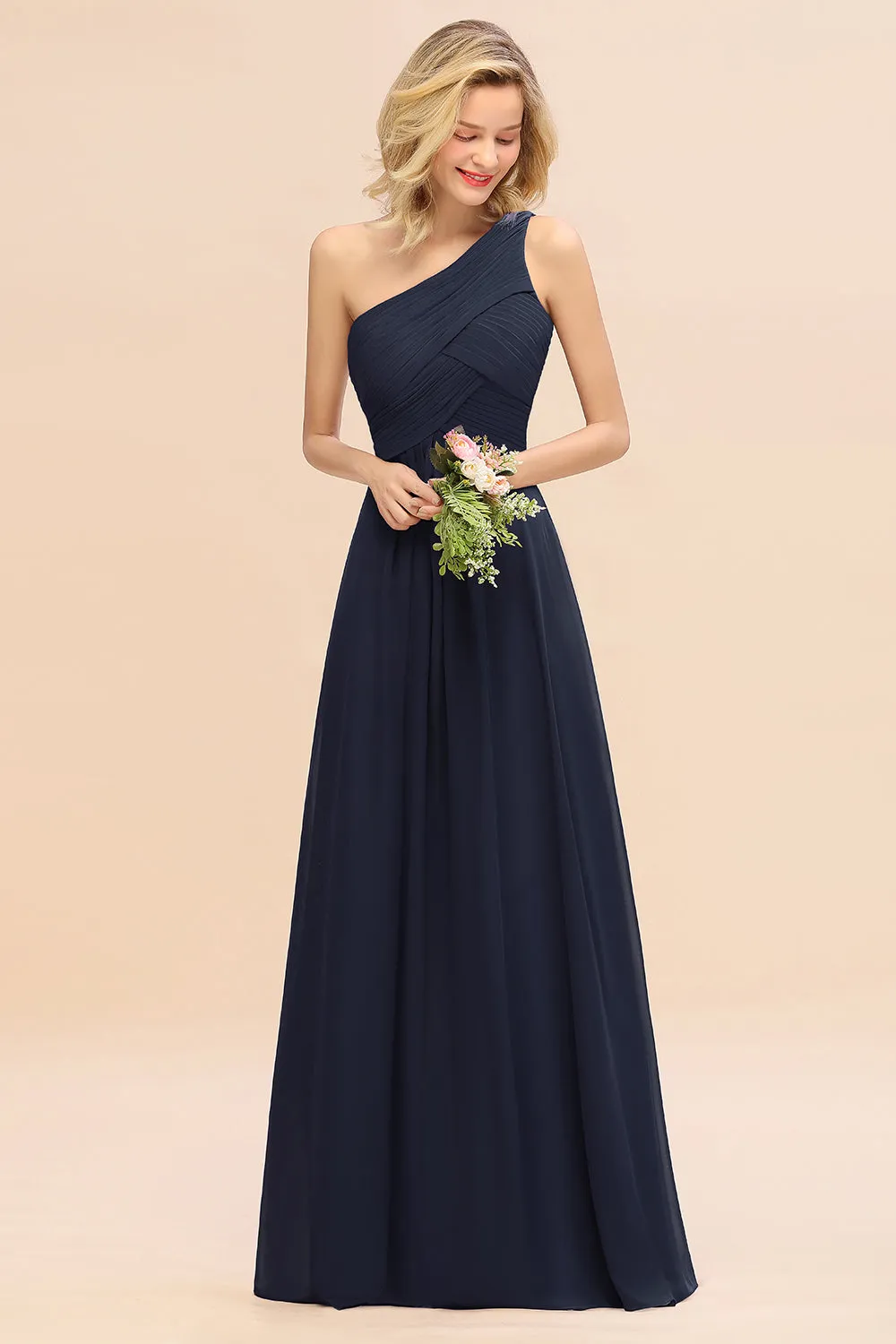 Elegant Long One Shoulder Chiffon Bridesmaid Dress