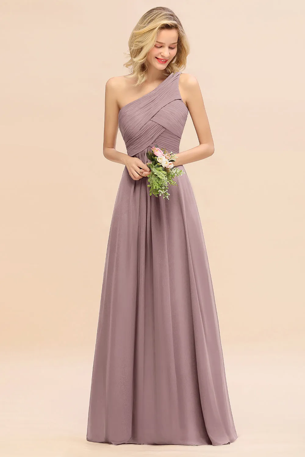 Elegant Long One Shoulder Chiffon Bridesmaid Dress