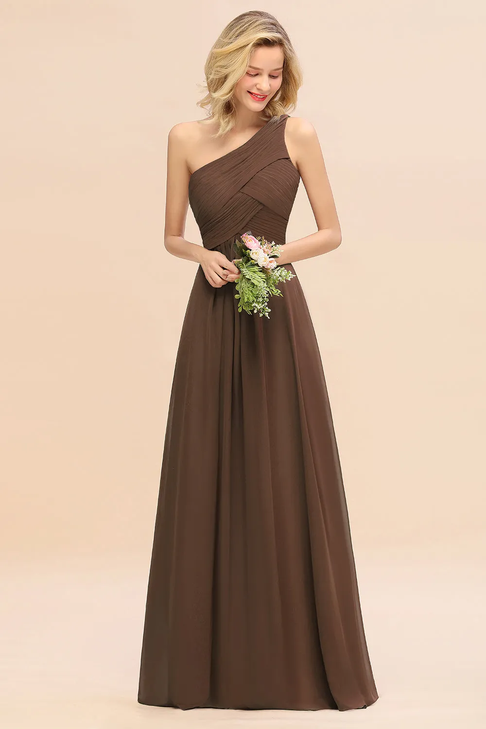 Elegant Long One Shoulder Chiffon Bridesmaid Dress