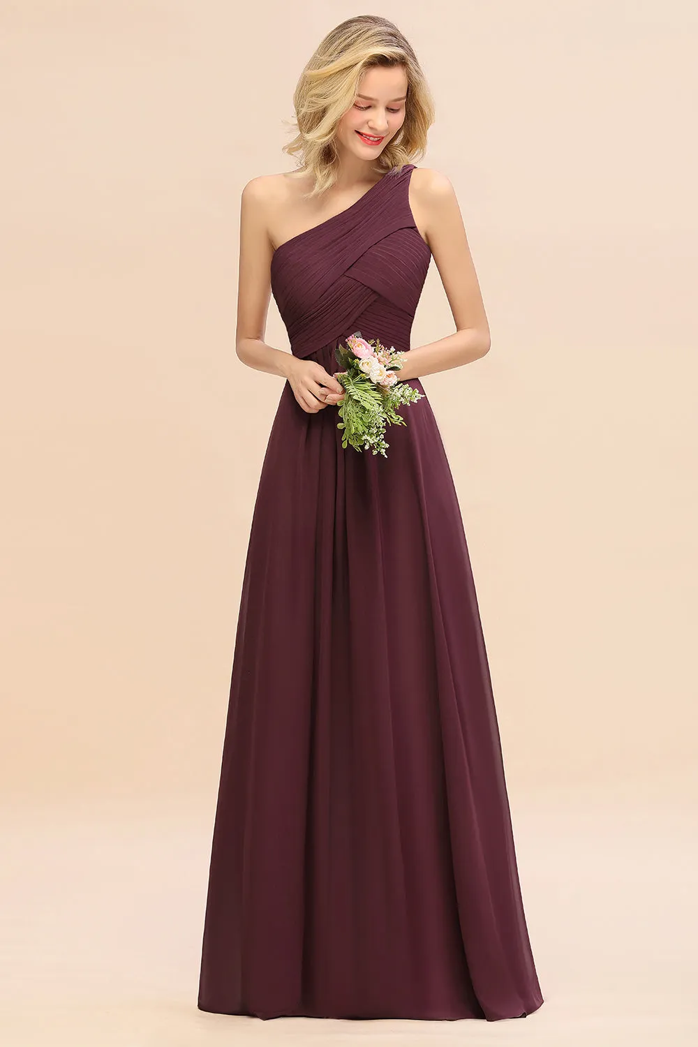 Elegant Long One Shoulder Chiffon Bridesmaid Dress