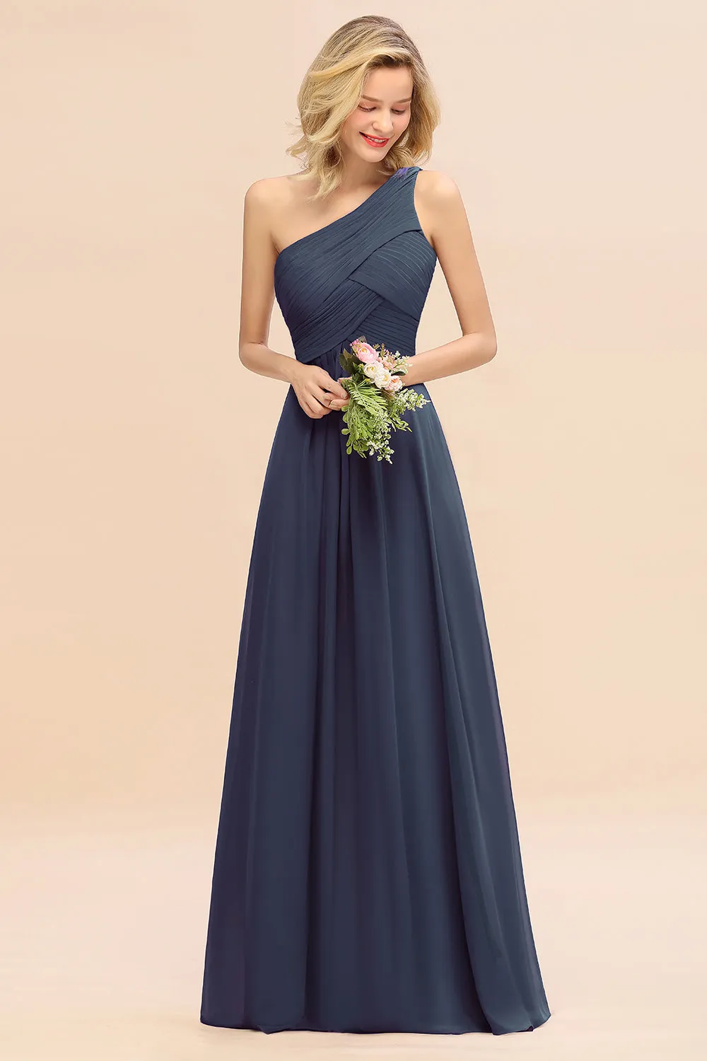 Elegant Long One Shoulder Chiffon Bridesmaid Dress