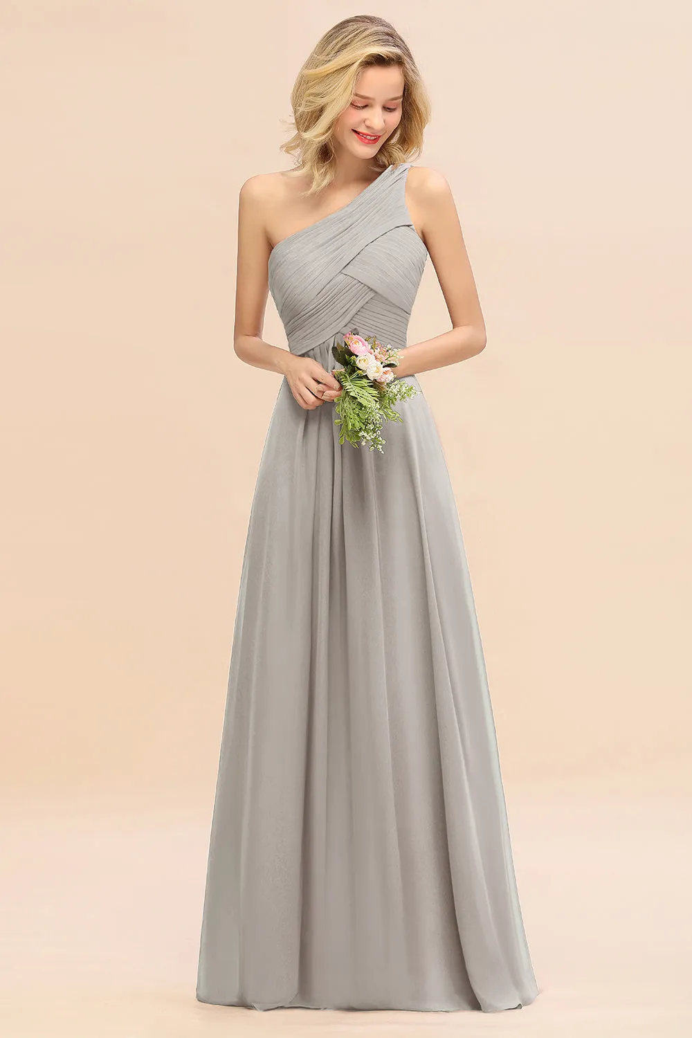 Elegant Long One Shoulder Chiffon Bridesmaid Dress