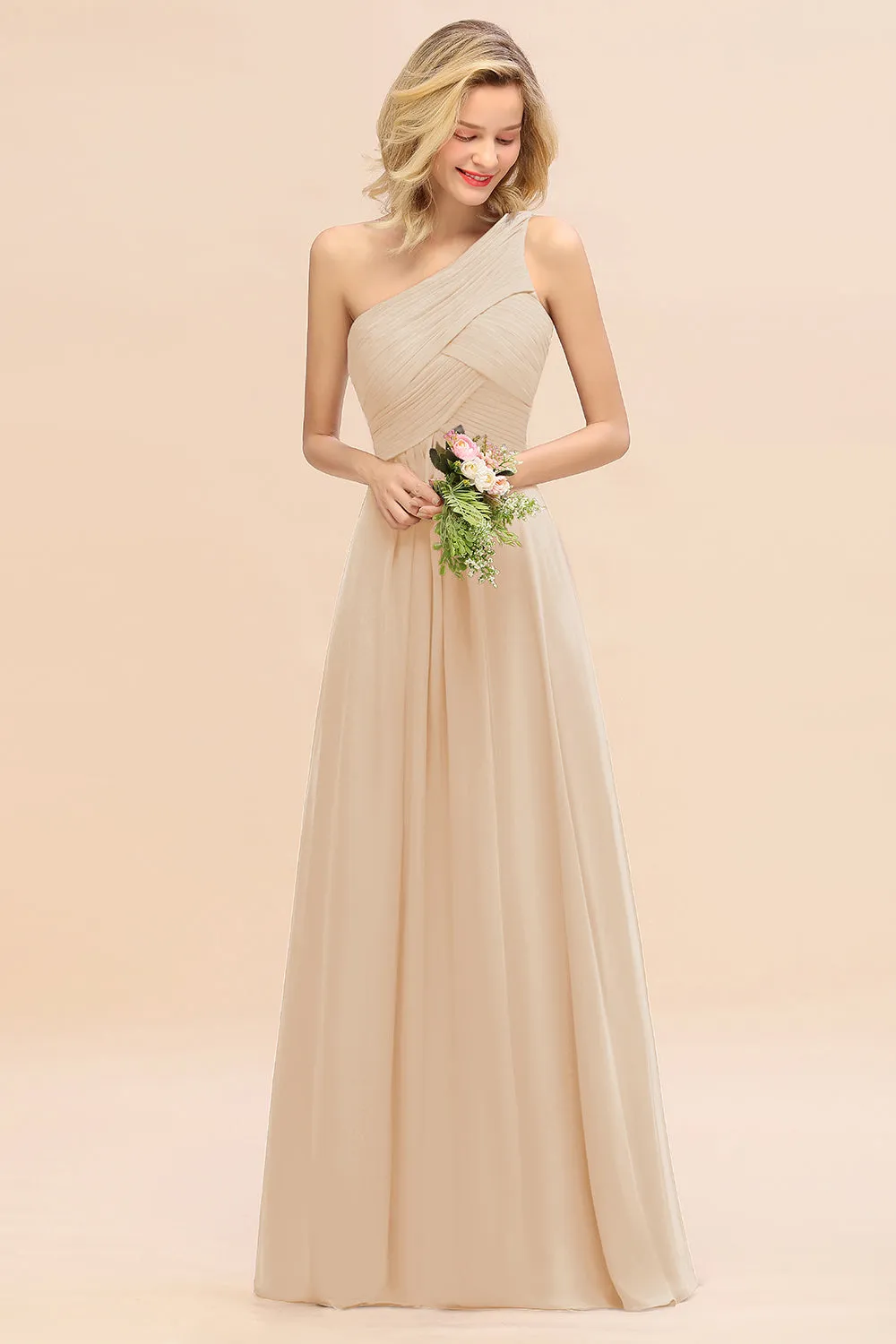 Elegant Long One Shoulder Chiffon Bridesmaid Dress