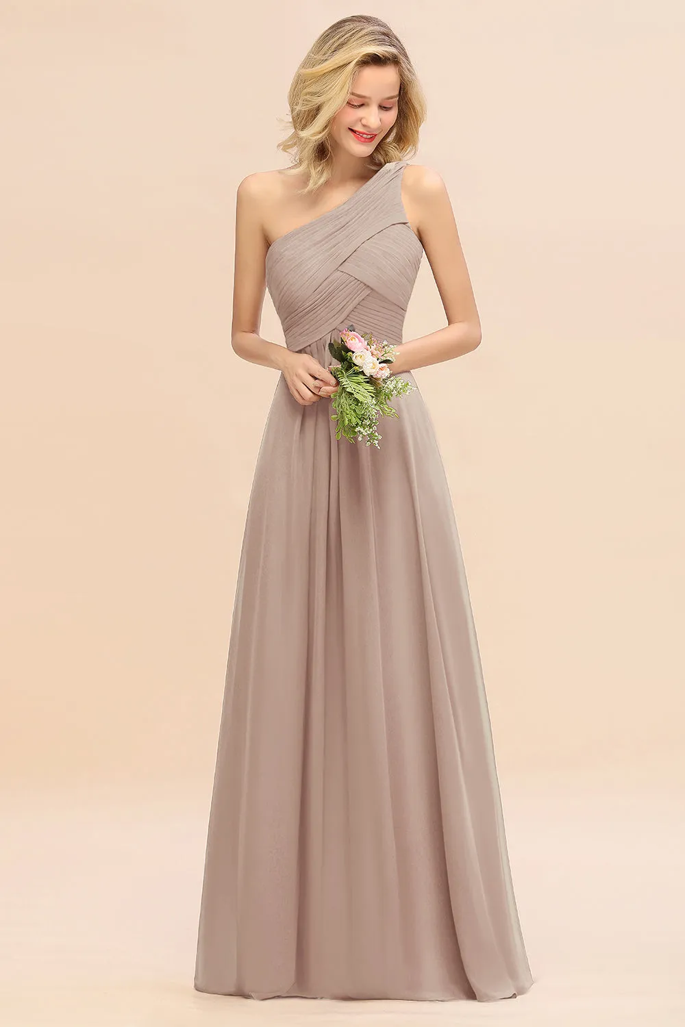 Elegant Long One Shoulder Chiffon Bridesmaid Dress