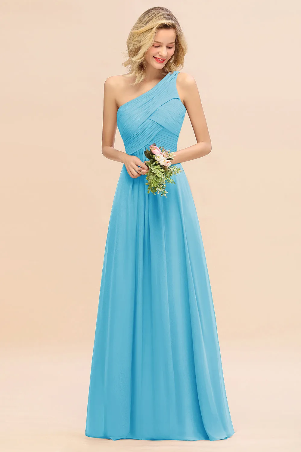Elegant Long One Shoulder Chiffon Bridesmaid Dress