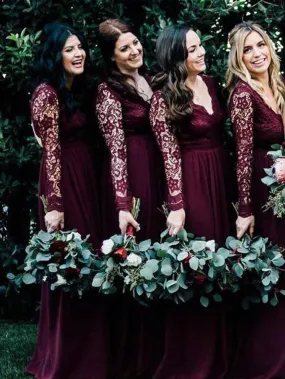 Excellent V-neck Chiffon Bridesmaid Dresses A-line Lace Gowns BD134