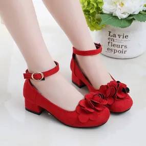 Fashion Girls Kids Children High Heeled Leathers Shoes Princess Sweet