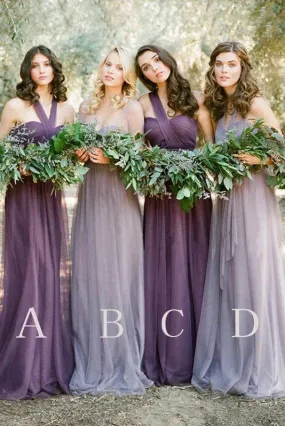 Fashion Mismatched Tulle Long Wedding Party Dresses Cheap Charming Bridesmaid Dresses DM447