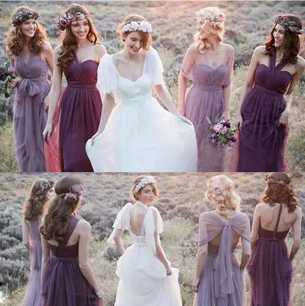 Fashion Mismatched Tulle Long Wedding Party Dresses Cheap Charming Bridesmaid Dresses DM447