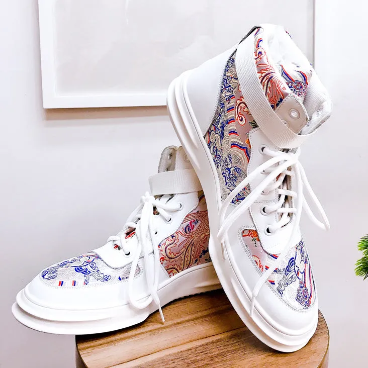 Floral Brocade & Leather Sports Shoes Chinese Style Sneakers