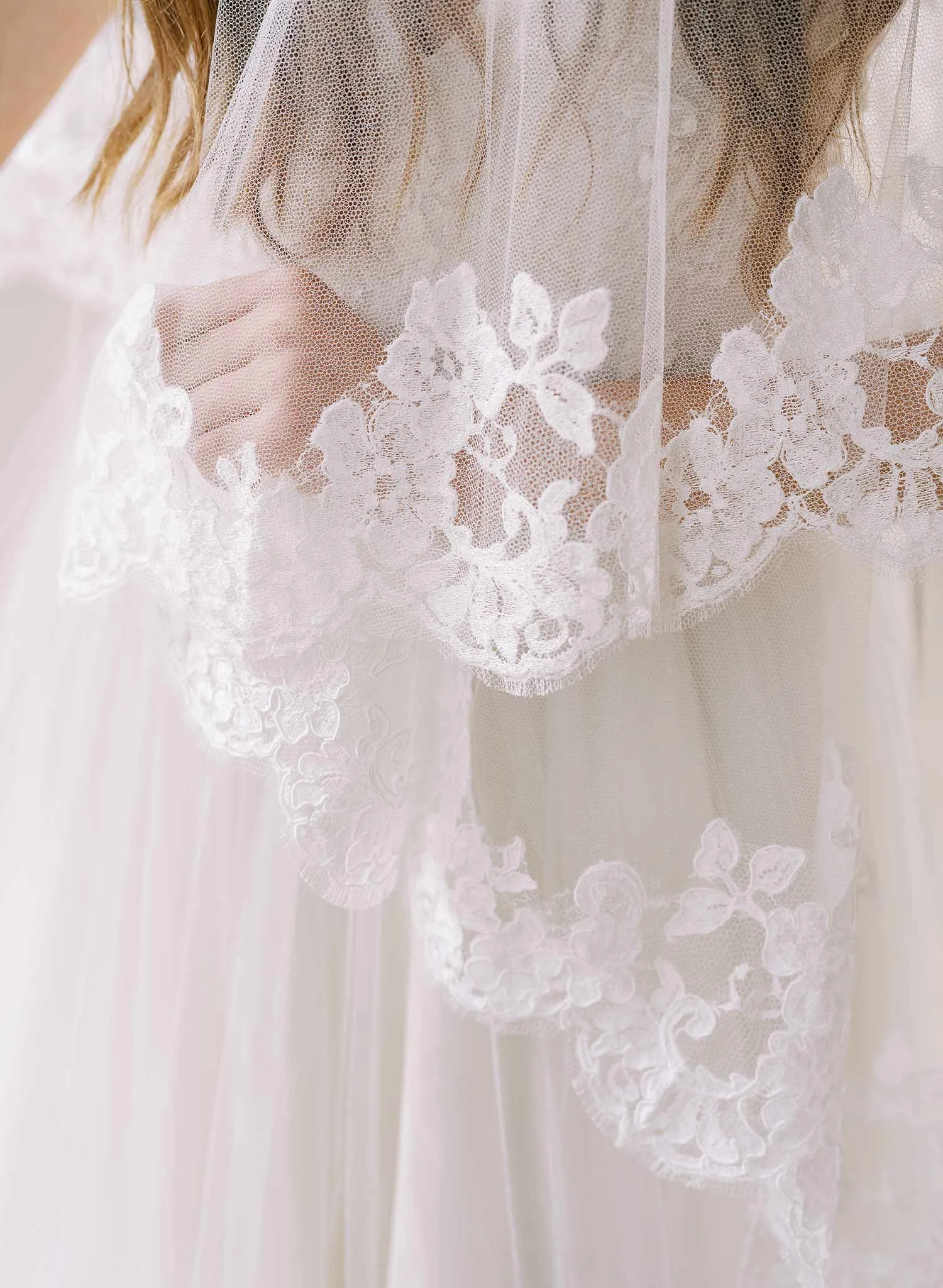 Floral romance French lace veil on silk tulle - Style #2460
