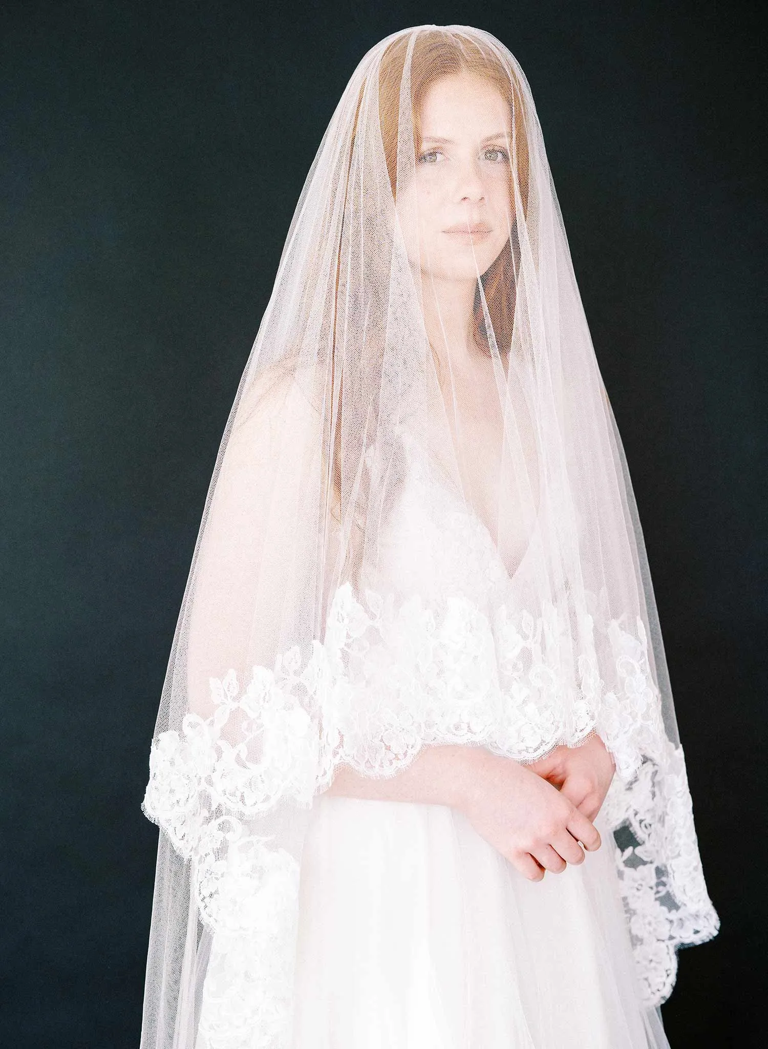 Floral romance French lace veil on silk tulle - Style #2460