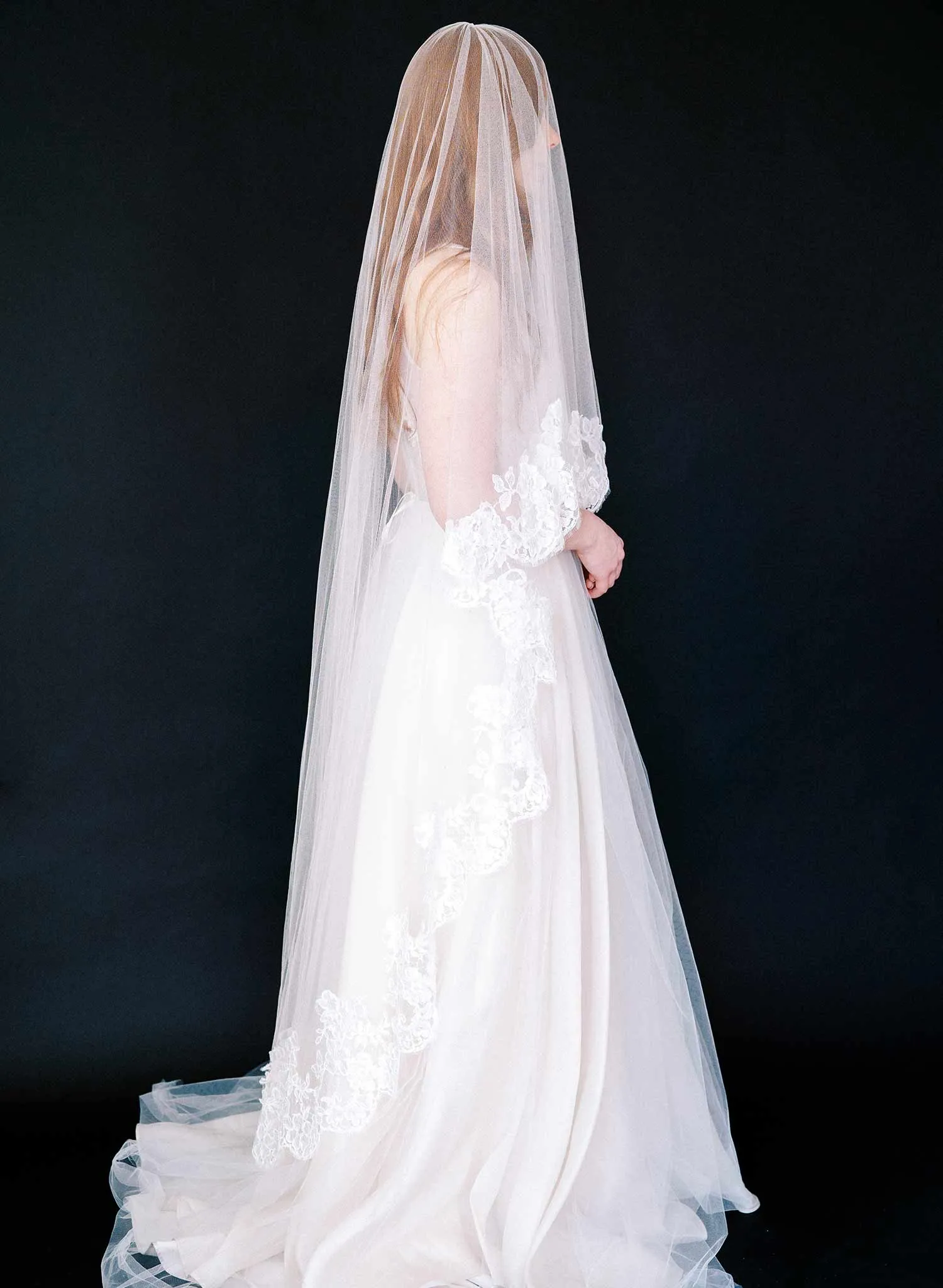 Floral romance French lace veil on silk tulle - Style #2460