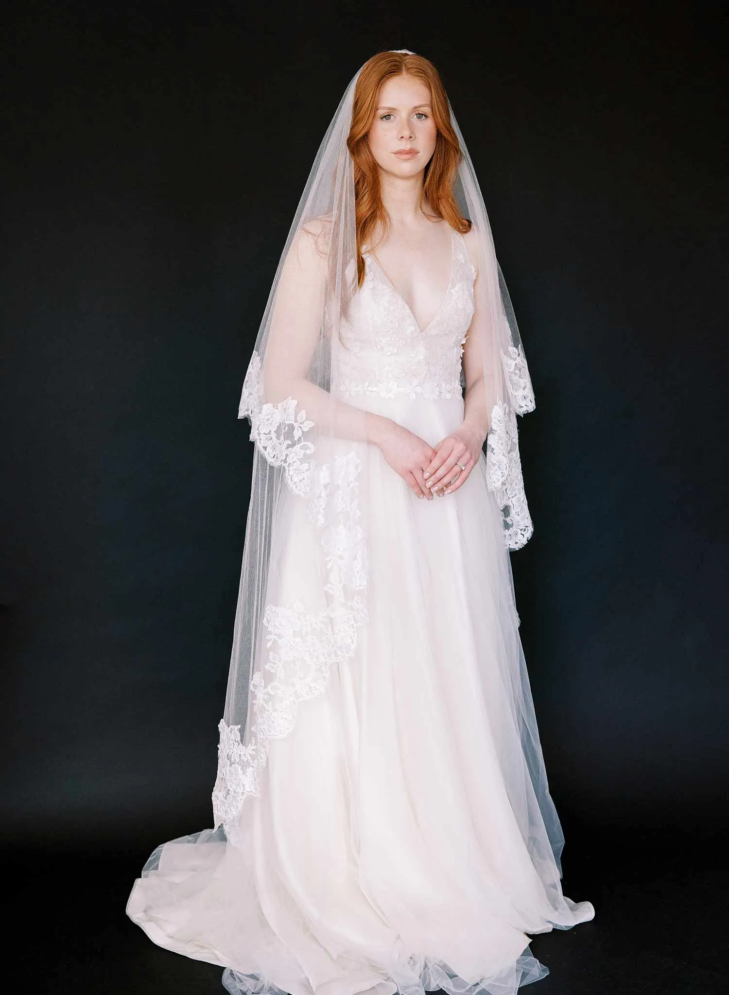 Floral romance French lace veil on silk tulle - Style #2460