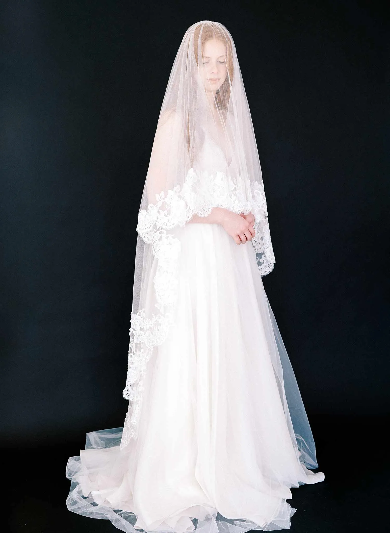 Floral romance French lace veil on silk tulle - Style #2460