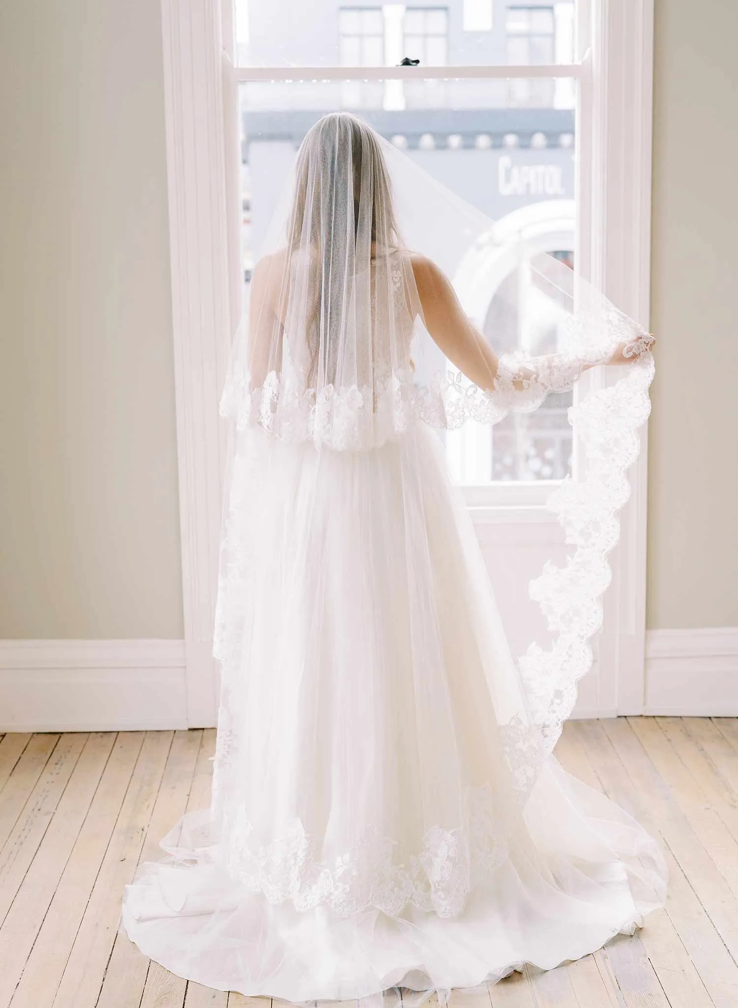 Floral romance French lace veil on silk tulle - Style #2460