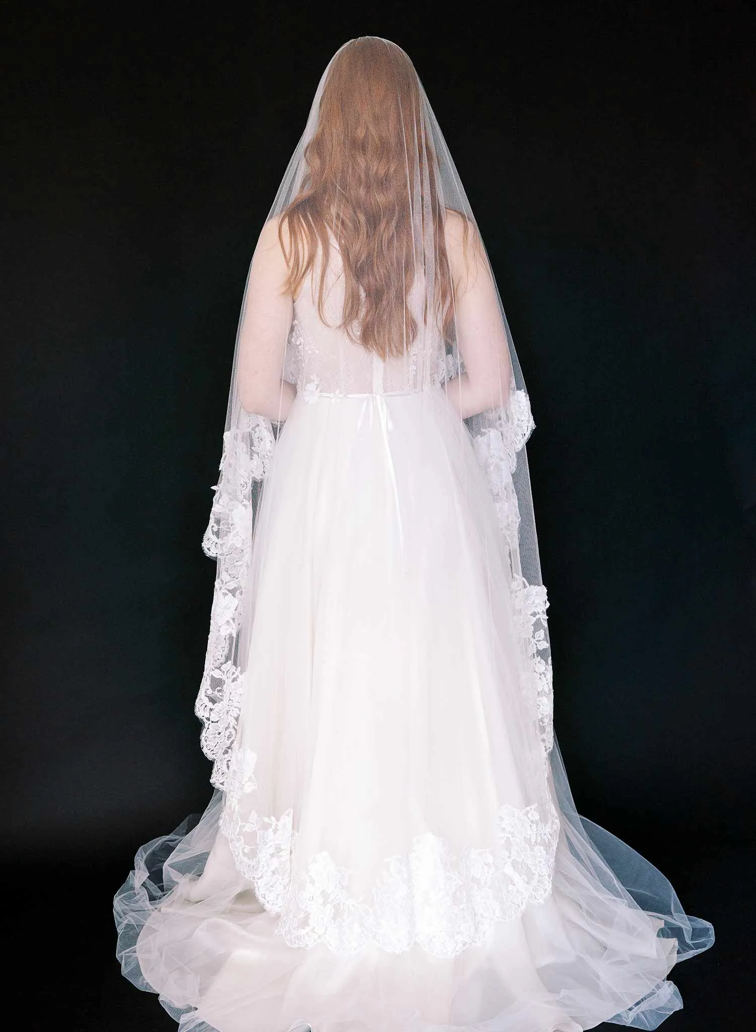 Floral romance French lace veil on silk tulle - Style #2460