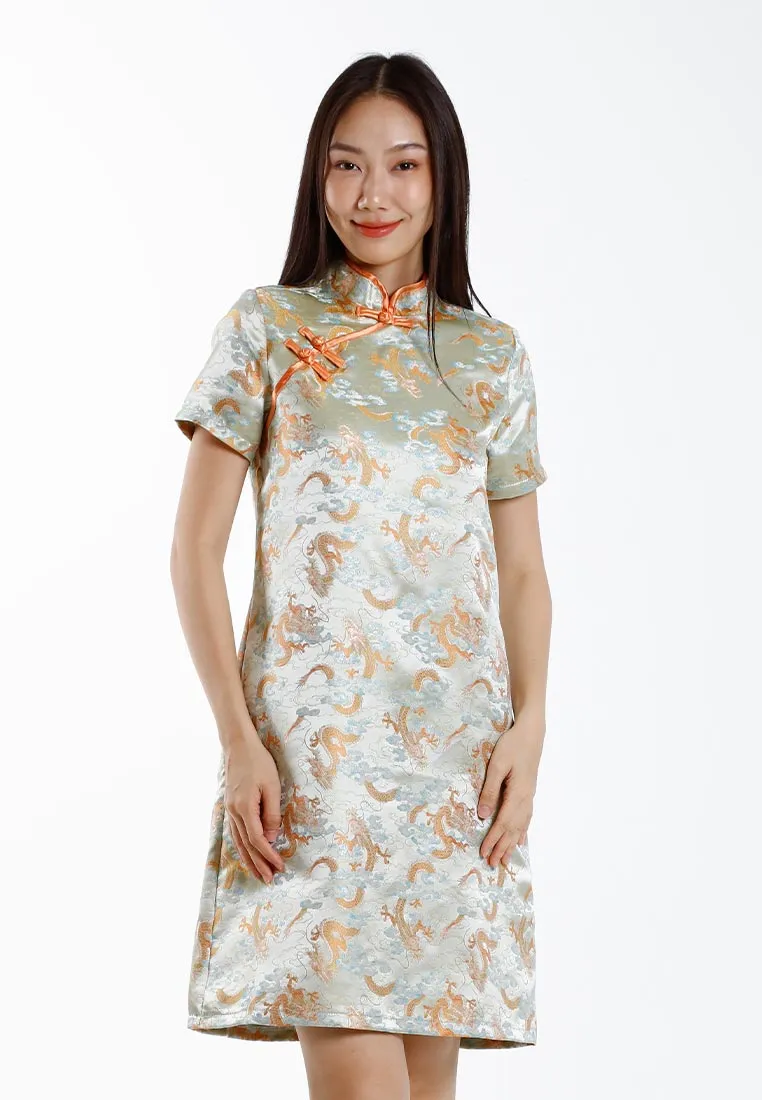 Forest Jacquard Tang Suit Cheongsam Dress | CNY 2025 Family Wear - 885091