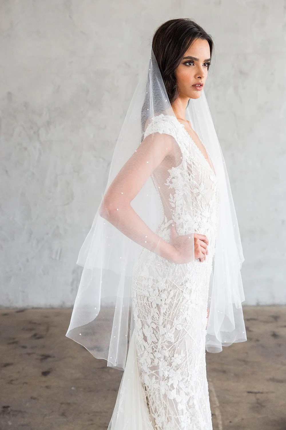FRANCES FINGERTIP VEIL WITH BLUSHER & SCATTERED CRYSTALS