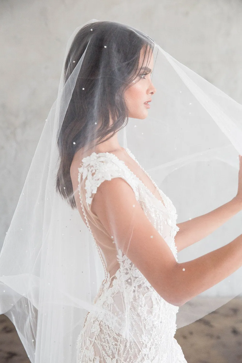 FRANCES FINGERTIP VEIL WITH BLUSHER & SCATTERED CRYSTALS