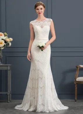 Frederica Dress Trumpet/Mermaid Neck Wedding Scoop Sweep Lace Wedding Dresses Train