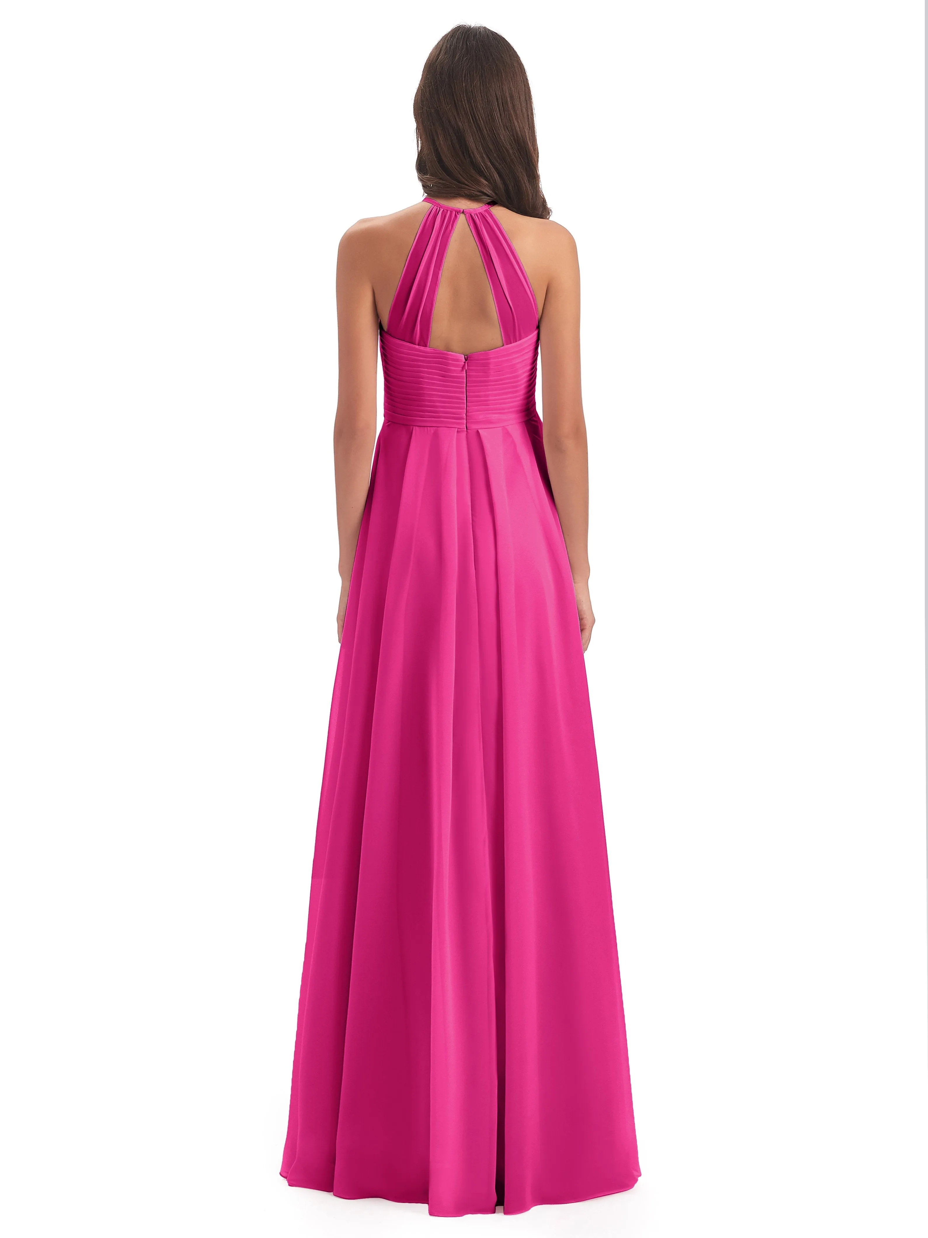 Fuchsia Bridesmaid Dresses Long Zipper Back Chiffon Long Bridesmaid Dresses Bridesmaid Dresses Halterneck