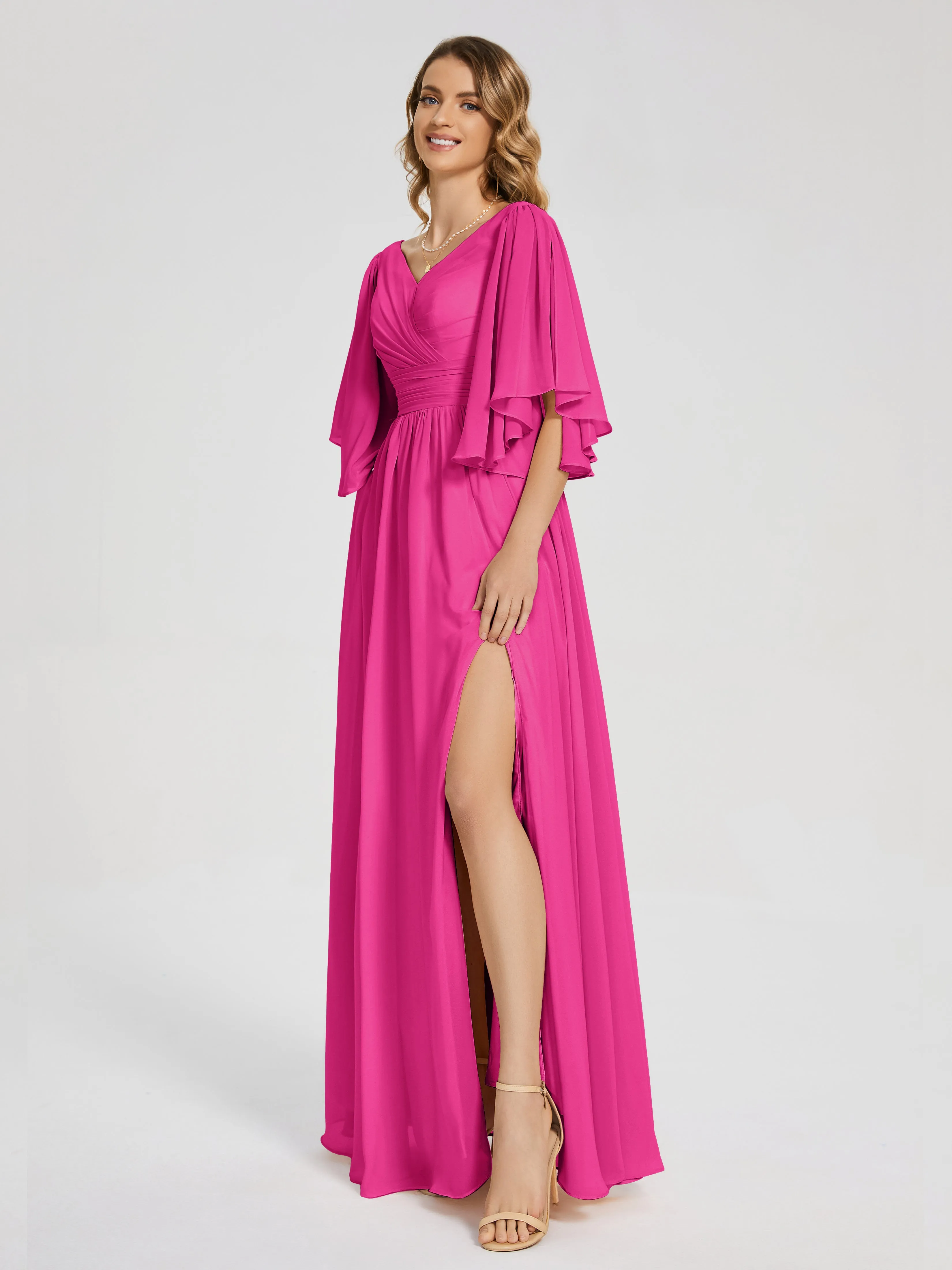 Fuchsia Bridesmaids Giselle Pretty Corset Back Chiffon Bridesmaid Dresses