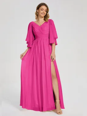 Fuchsia Bridesmaids Giselle Pretty Corset Back Chiffon Bridesmaid Dresses