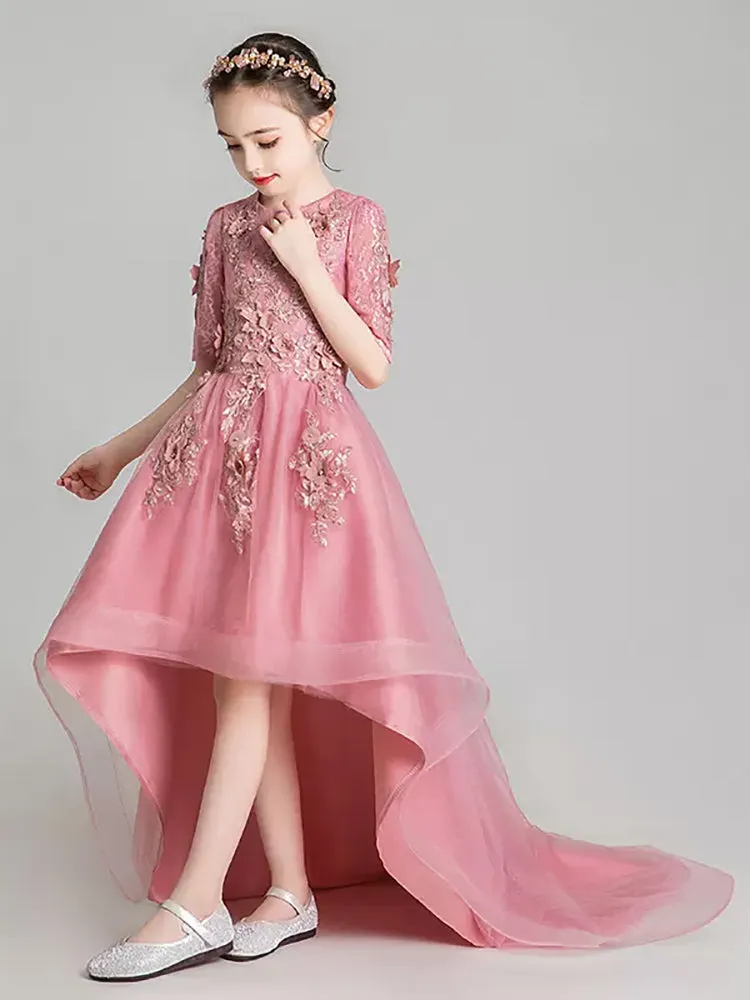 Girls' Trailing Evening Gown Flower Girl Princess Dress Puffy Wedding Dress