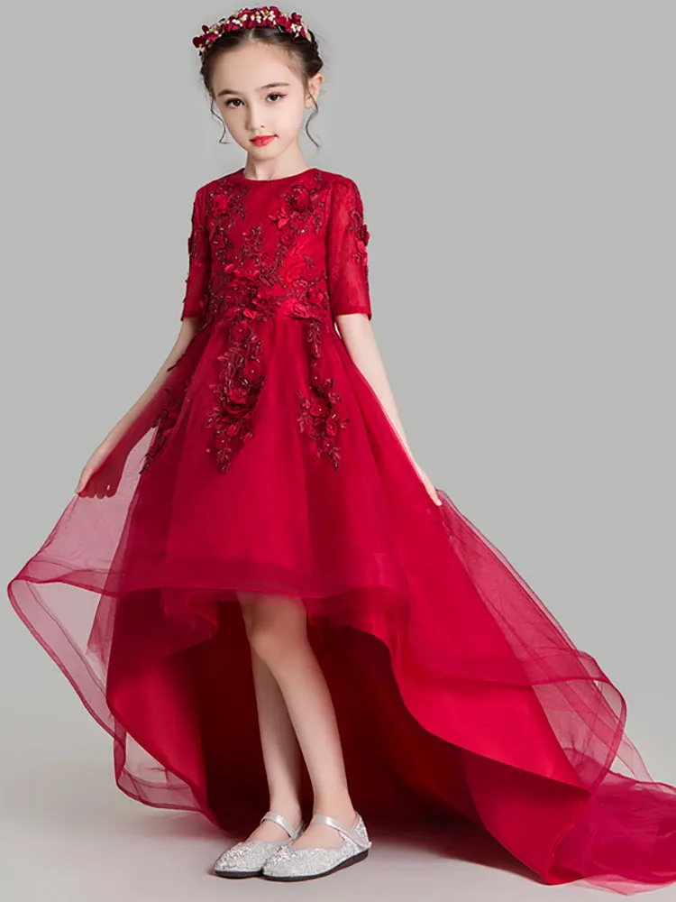 Girls' Trailing Evening Gown Flower Girl Princess Dress Puffy Wedding Dress