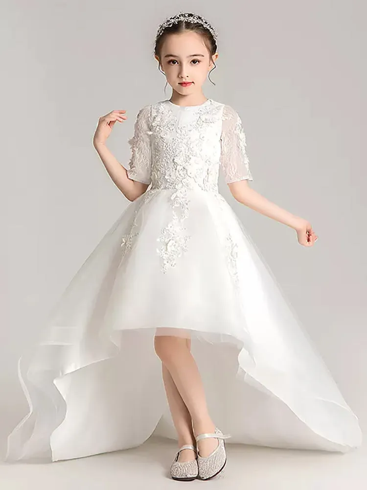 Girls' Trailing Evening Gown Flower Girl Princess Dress Puffy Wedding Dress
