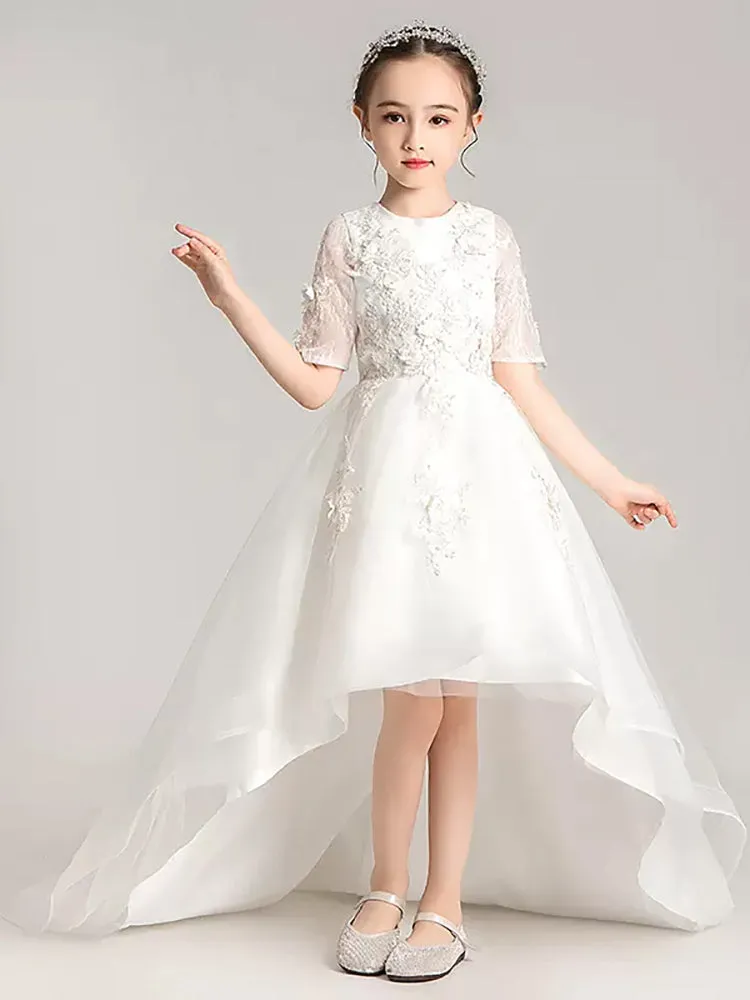 Girls' Trailing Evening Gown Flower Girl Princess Dress Puffy Wedding Dress