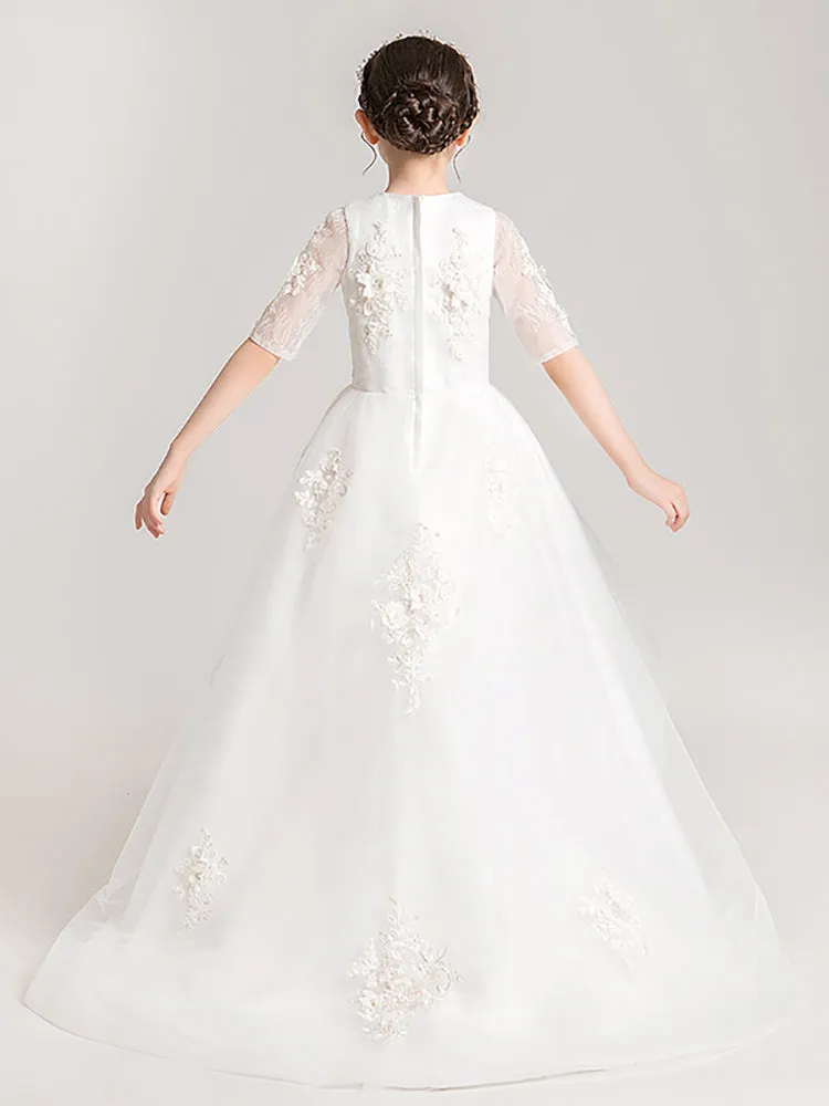 Girls' Trailing Evening Gown Flower Girl Princess Dress Puffy Wedding Dress