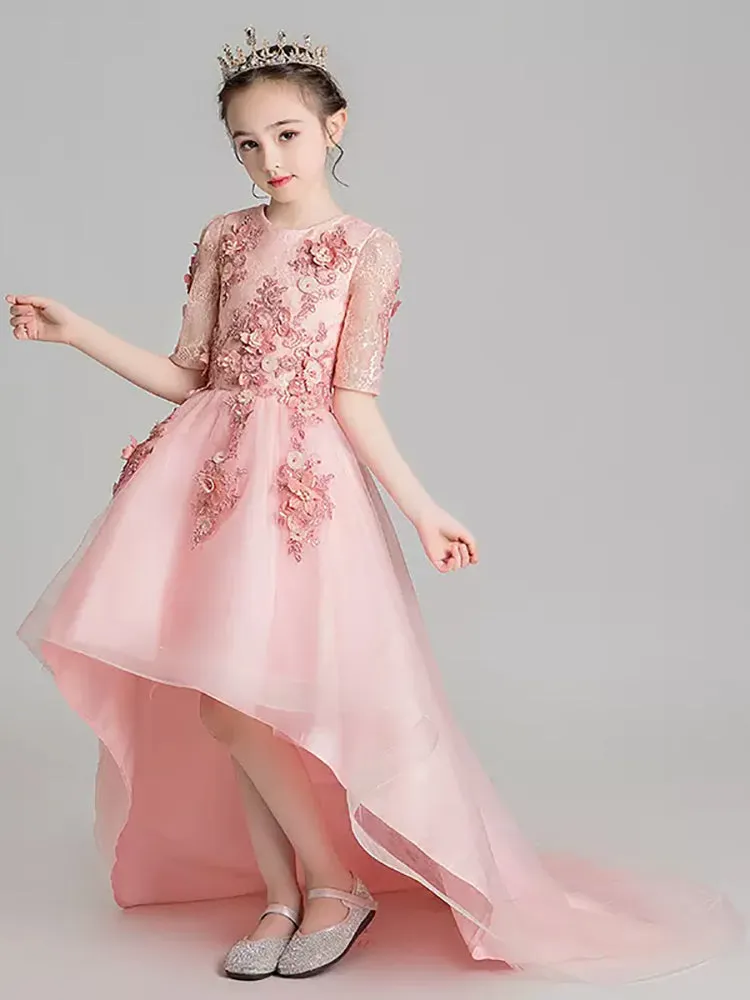 Girls' Trailing Evening Gown Flower Girl Princess Dress Puffy Wedding Dress