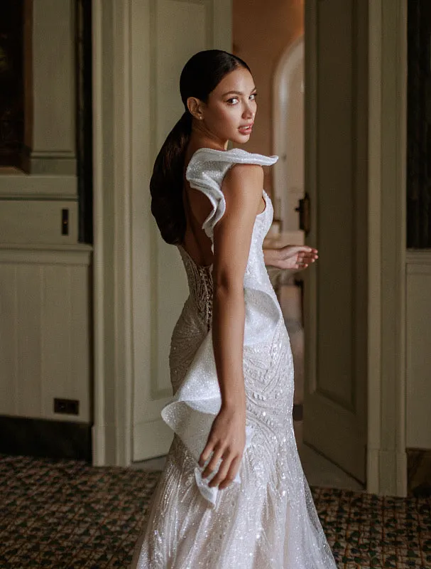 Gorgeous Deep V Neckline White Wedding Dress