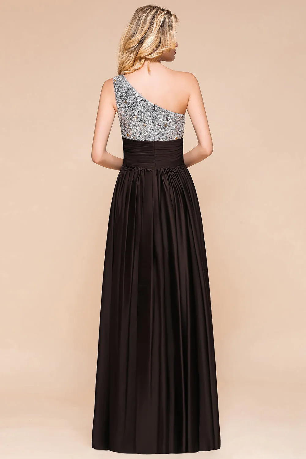 Gorgeous Long A-line One Shoulder Chiffon Bridesmaid Dress With Sequins
