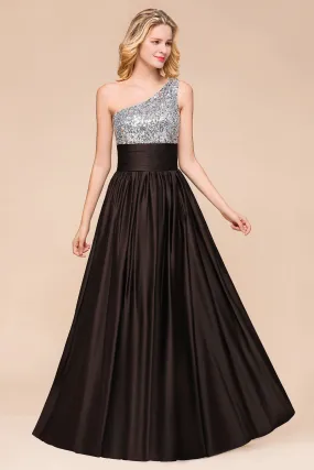 Gorgeous Long A-line One Shoulder Chiffon Bridesmaid Dress With Sequins