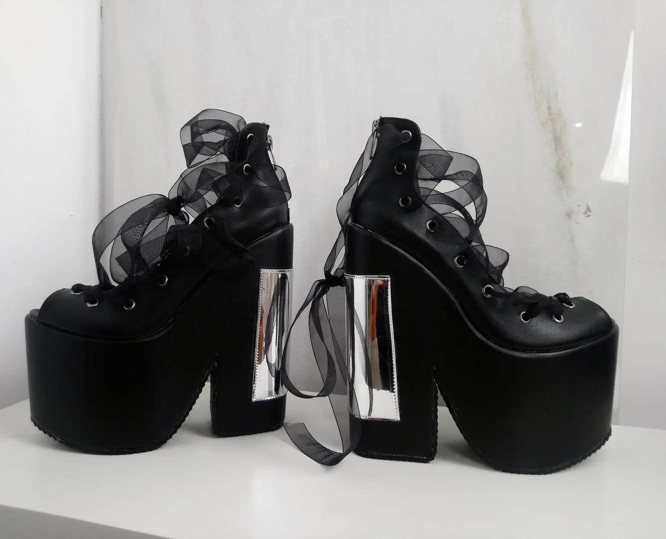 Gothic Balerinas Black Platform Wedges