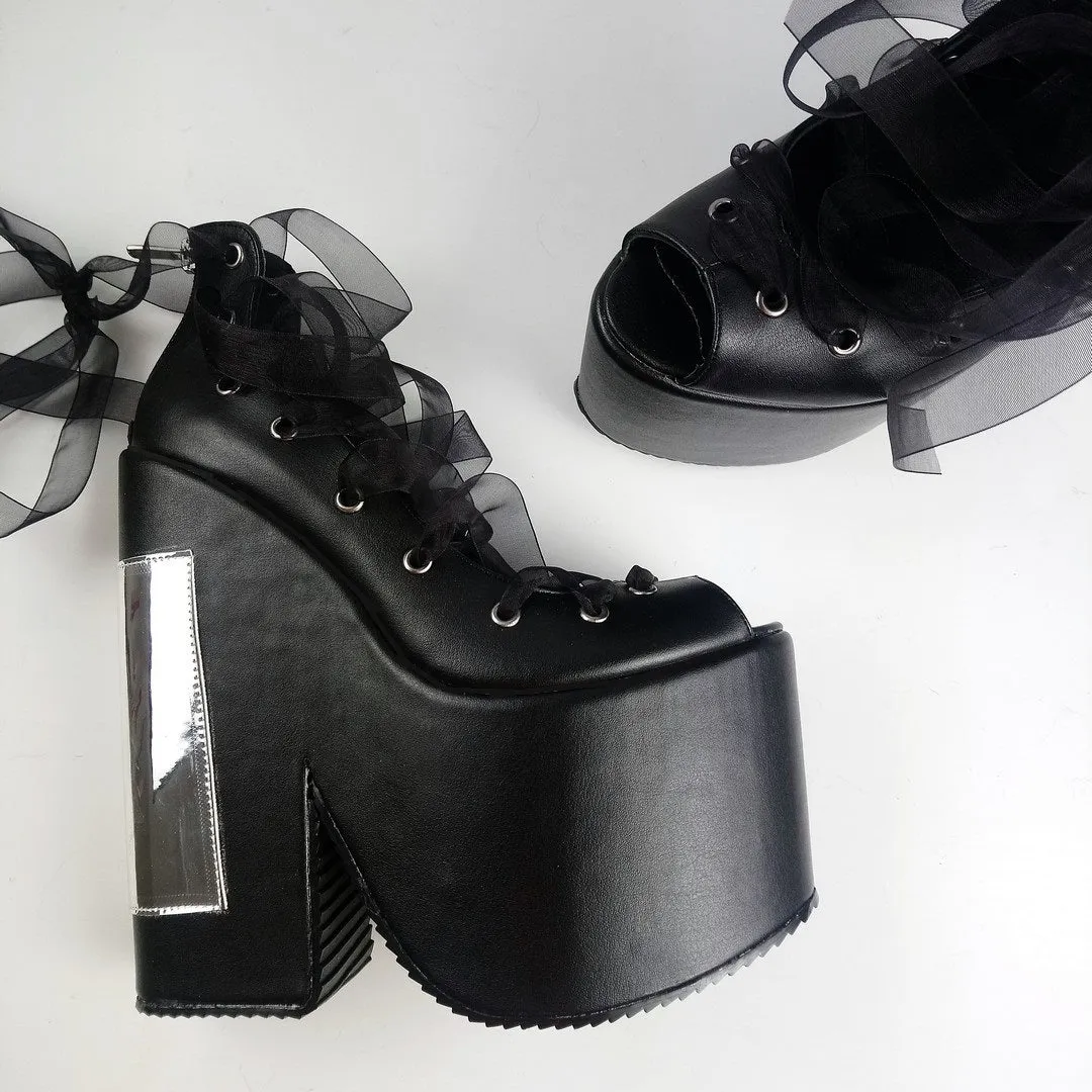 Gothic Balerinas Black Platform Wedges