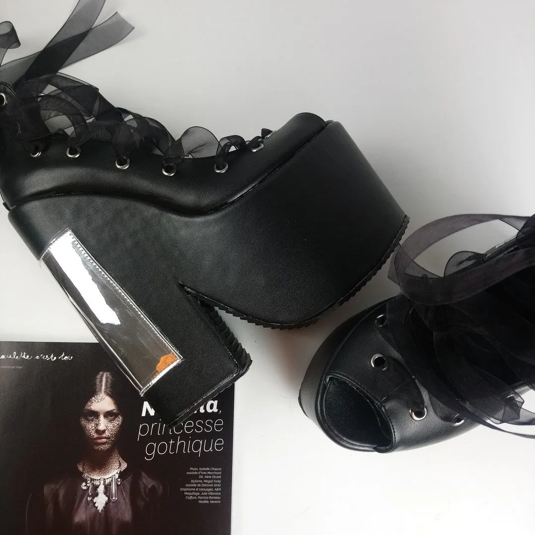 Gothic Balerinas Black Platform Wedges