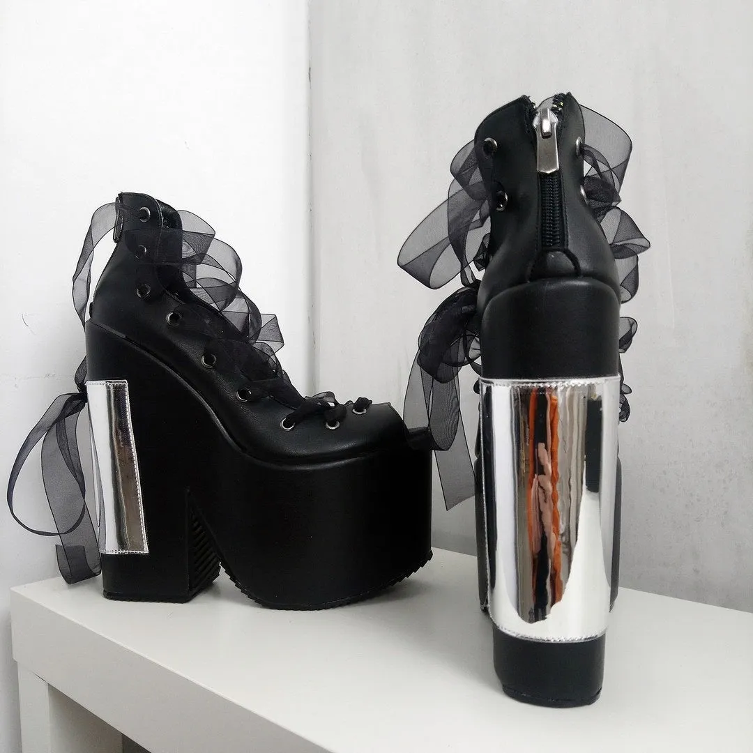 Gothic Balerinas Black Platform Wedges