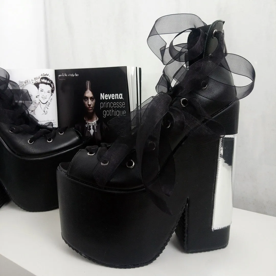 Gothic Balerinas Black Platform Wedges